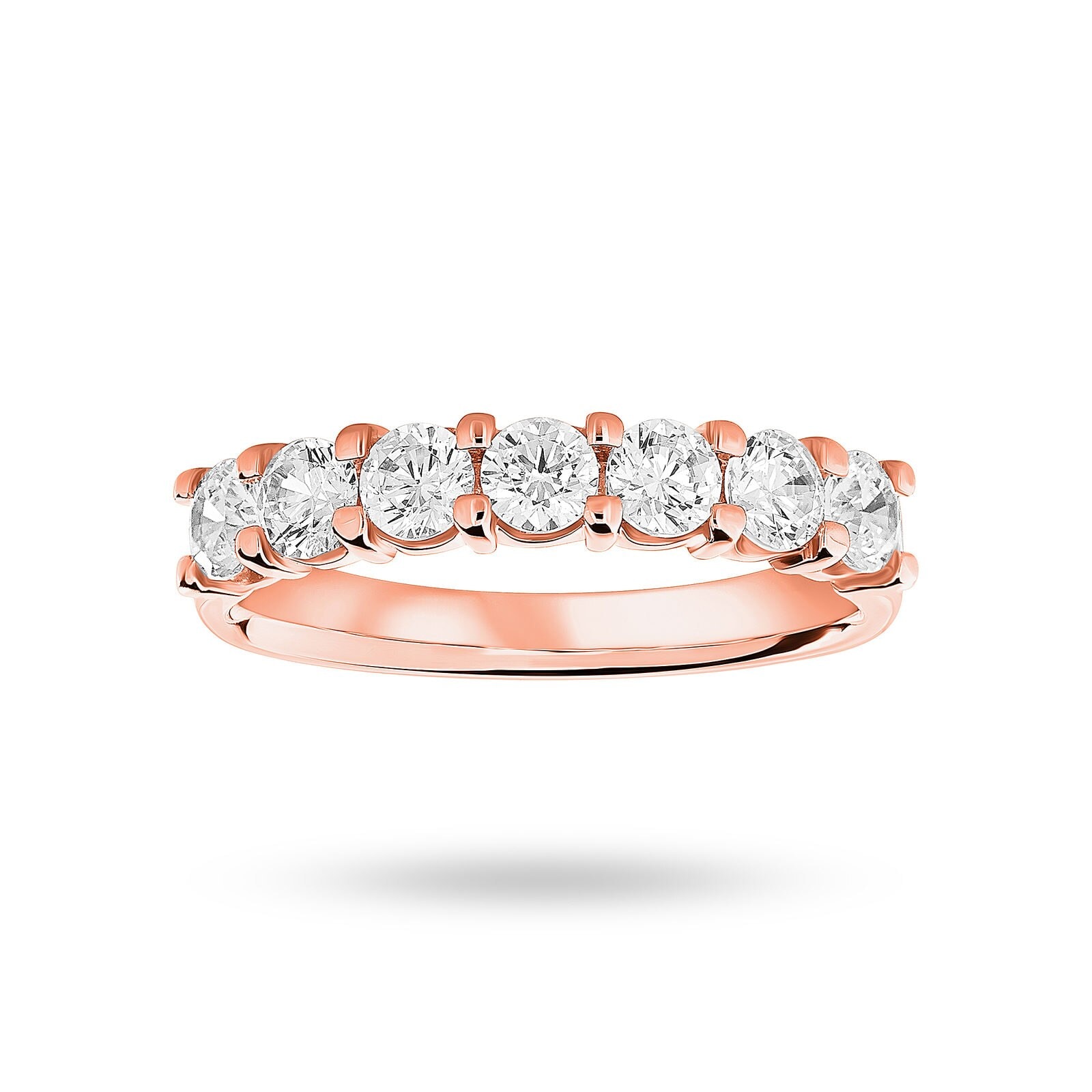 18ct Rose Gold 1.00cttw Round Brilliant Cut Diamond 7 Stone Claw Set Half Eternity Ring - Ring Size O