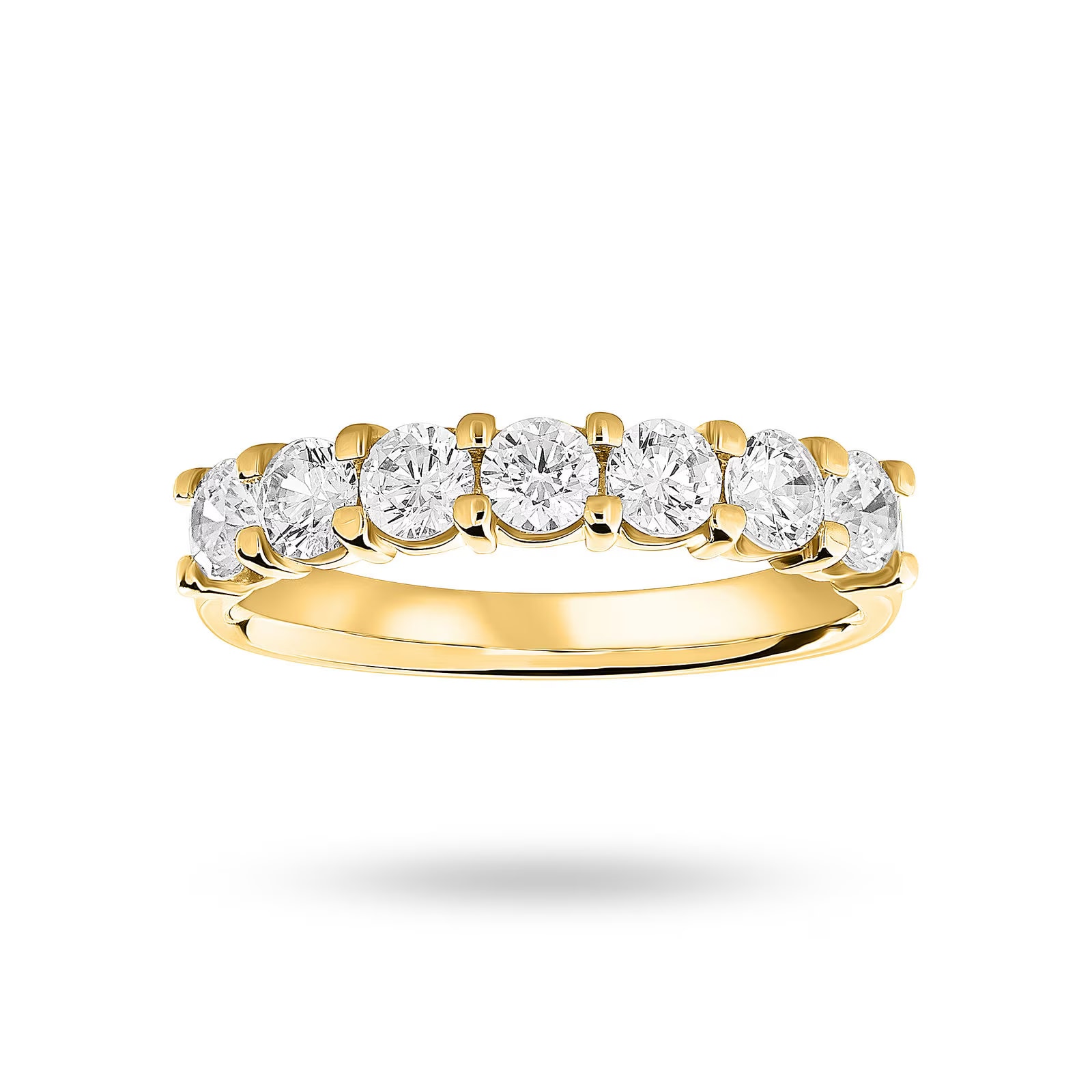 18ct Yellow Gold 1.00cttw Round Brilliant Cut Diamond 7 Stone Claw Set Half Eternity Ring - Ring Size P