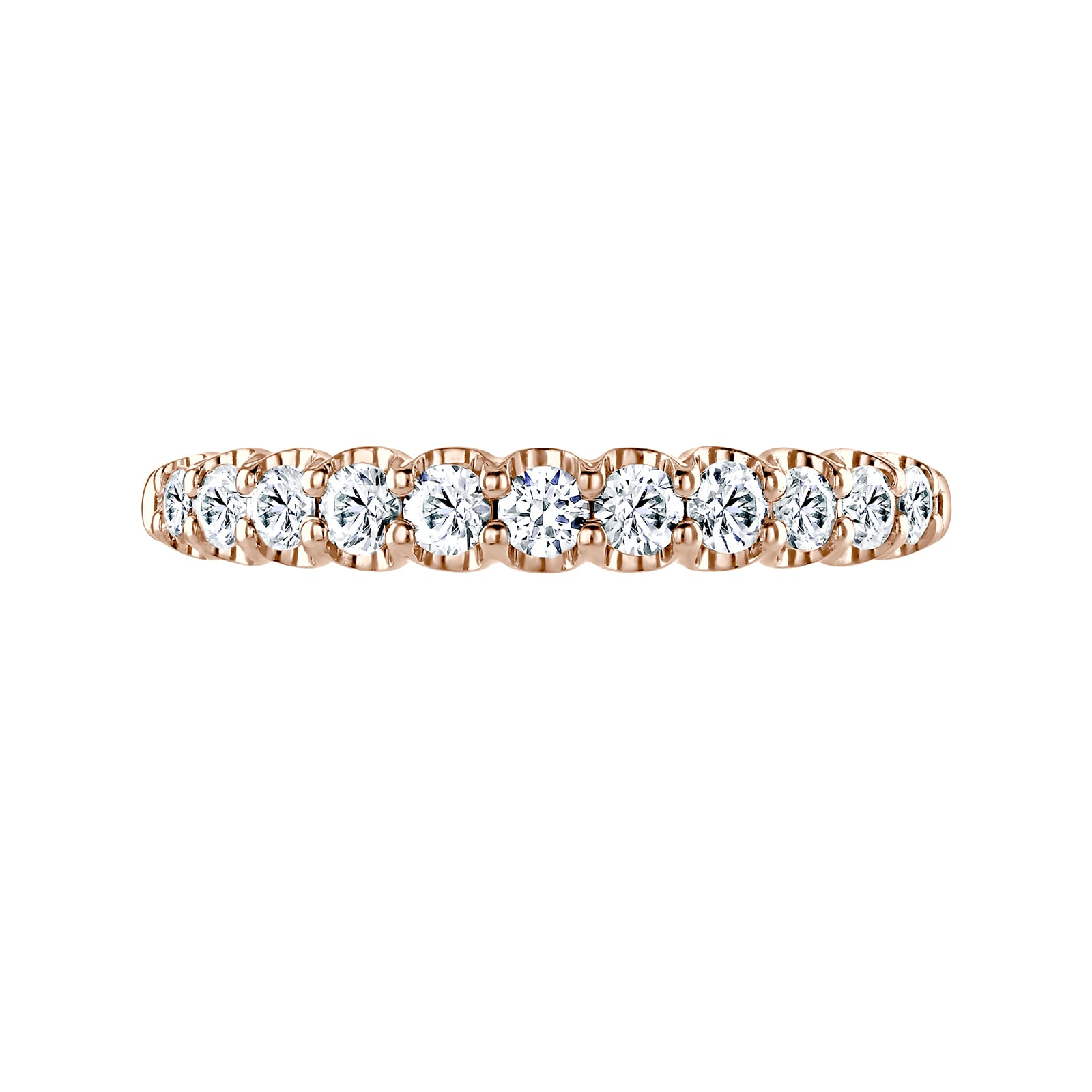 18ct Rose Gold 0.50ct Round Brilliant Cut Diamond Cup Claw Half Eternity Ring - Ring Size J