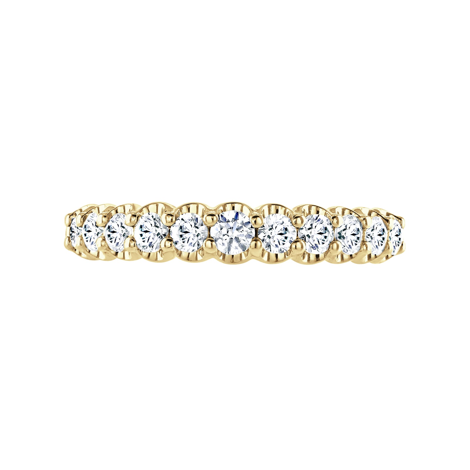 18ct Yellow Gold 0.75ct Round Brilliant Cut Diamond Cup Claw Half Eternity Ring - Ring Size P