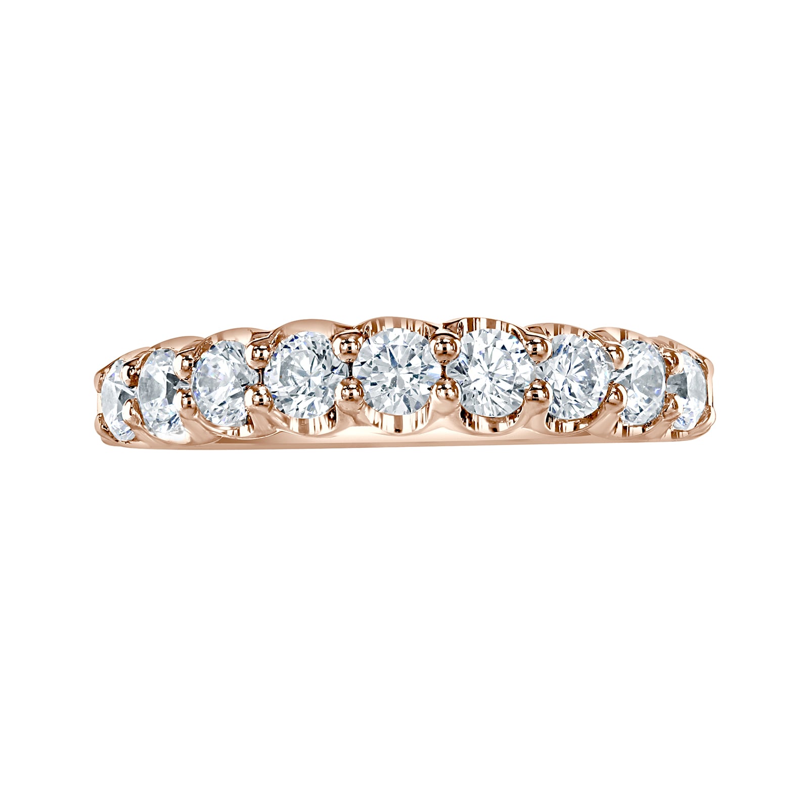 18ct Rose Gold 0.95ct Round Brilliant Cut Diamond Cup Claw Half Eternity Ring - Ring Size R