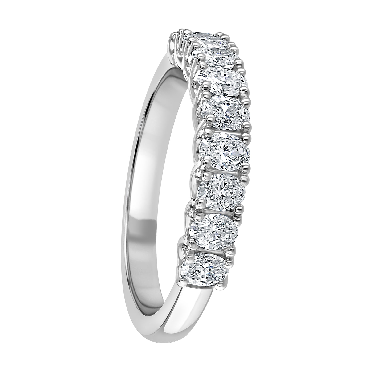 Mappin & Webb 18ct White Gold 0.78ct Oval Cut Diamond Fancy Half Eternity Ring - Ring Size K