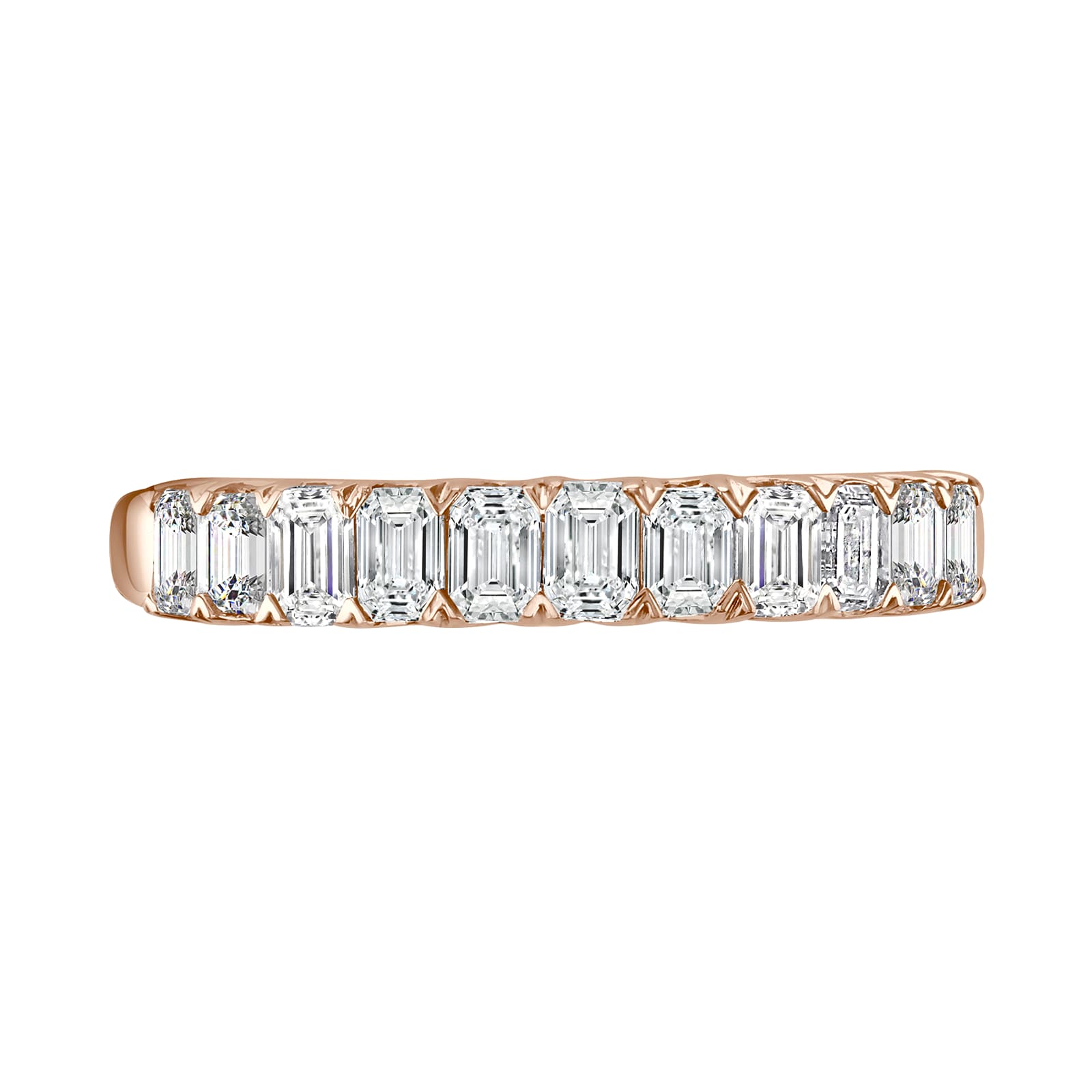 18ct Rose Gold 0.98ct Emerald Cut Diamond Fancy Half Eternity Ring - Ring Size M