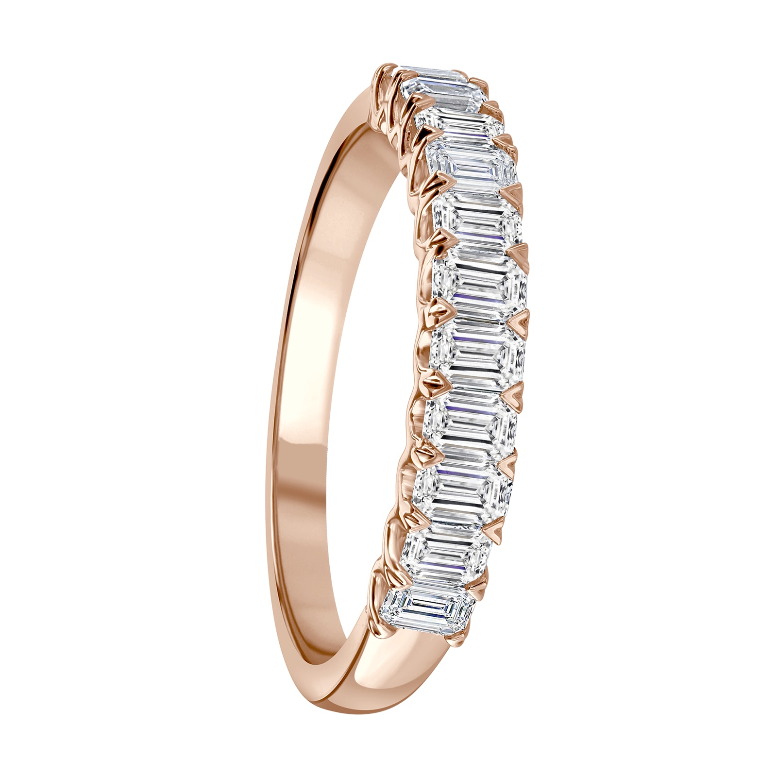 Mappin & Webb 18ct Rose Gold 0.98ct Emerald Cut Diamond Fancy Half Eternity Ring