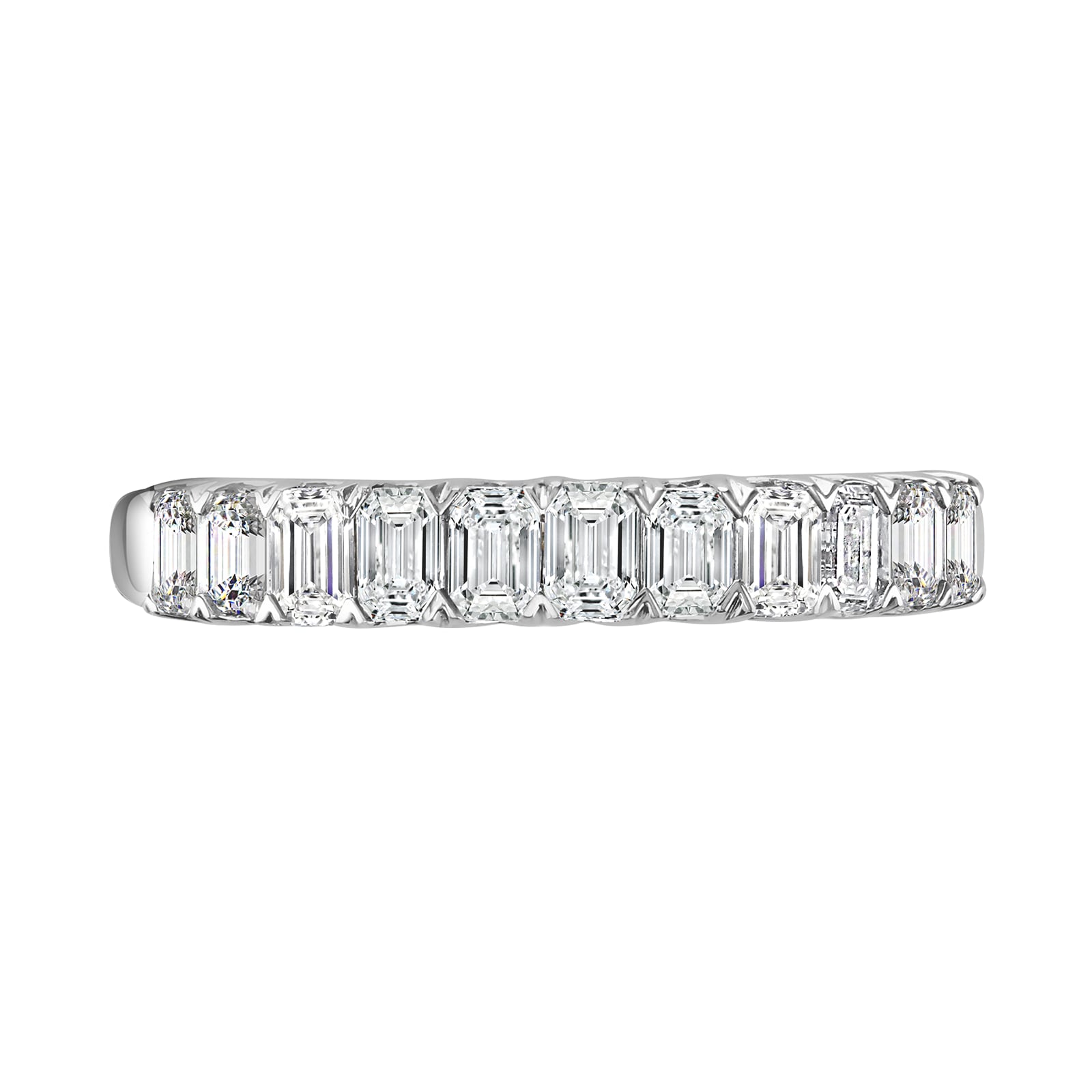 18ct White Gold 0.98ct Emerald Cut Diamond Fancy Half Eternity Ring - Ring Size P