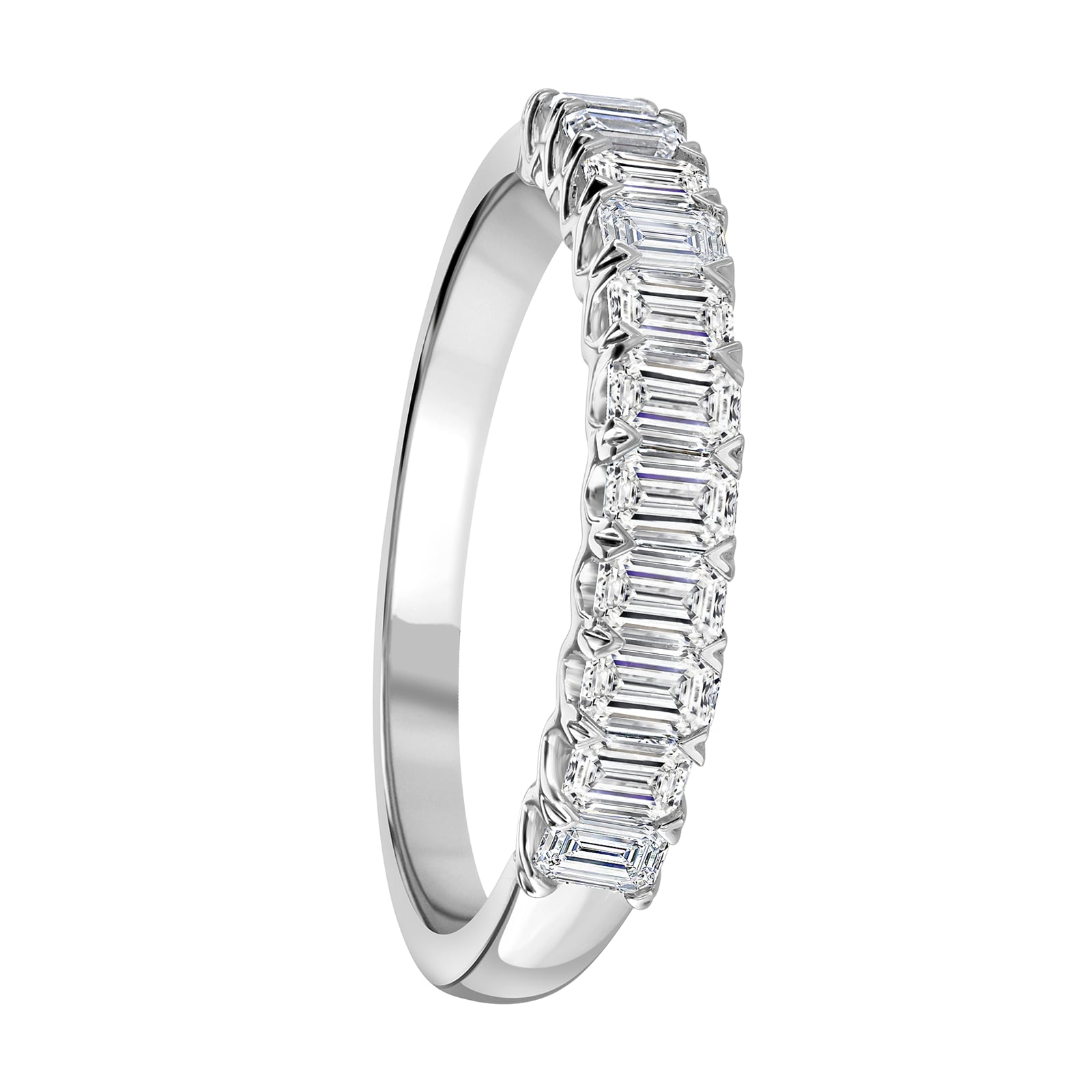 Mappin & Webb 18ct White Gold 0.98ct Emerald Cut Diamond Fancy Half Eternity Ring