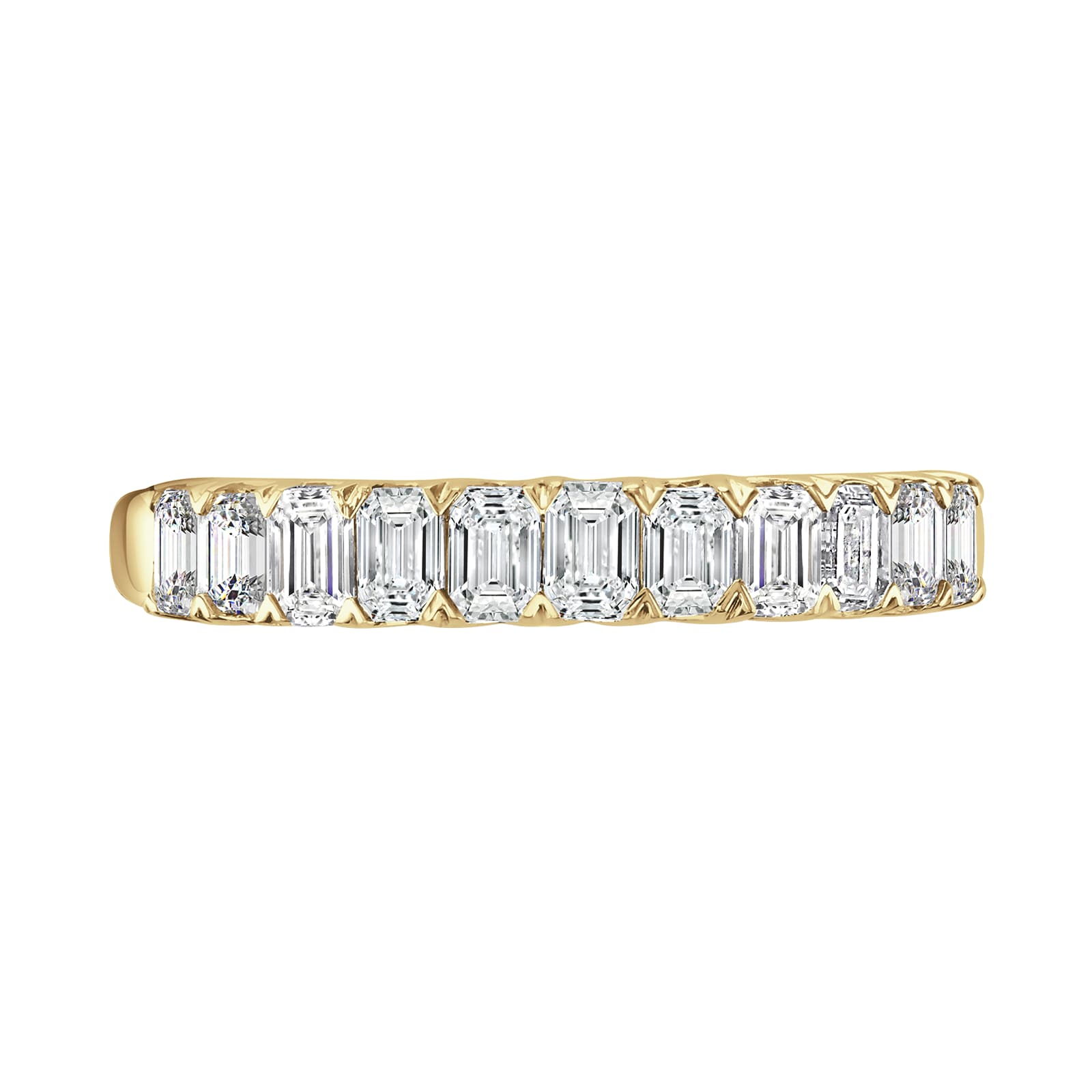 18ct Yellow Gold 0.98ct Emerald Cut Diamond Fancy Half Eternity Ring - Ring Size Z