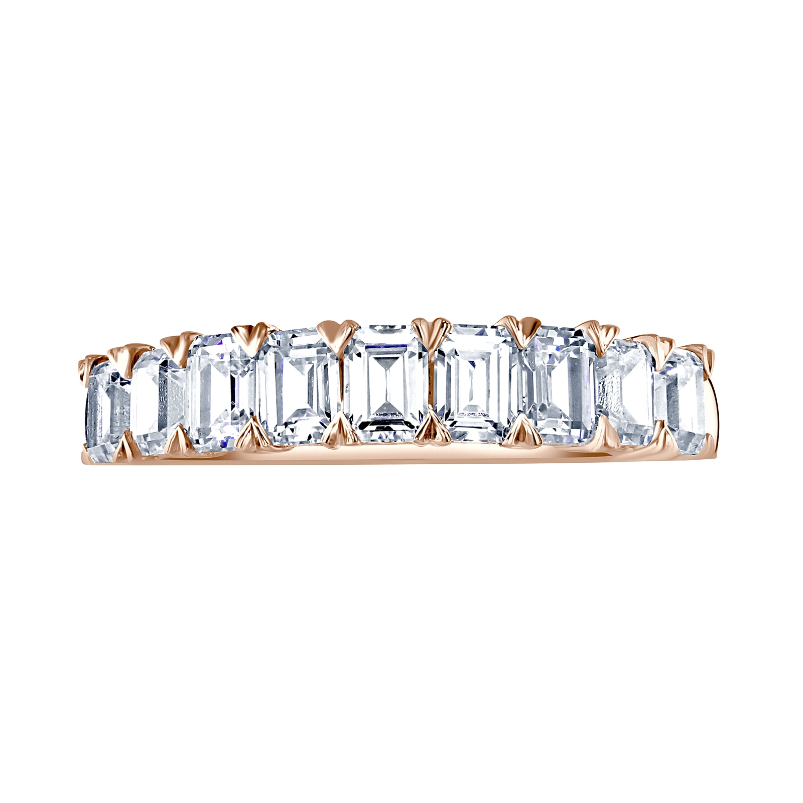 18ct Rose Gold 1.64ct Emerald Cut Diamond Fancy Half Eternity Ring - Ring Size T