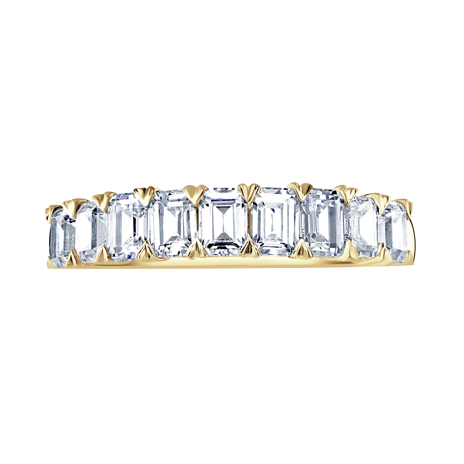 18ct Yellow Gold 1.64ct Emerald Cut Diamond Fancy Half Eternity Ring - Ring Size Y