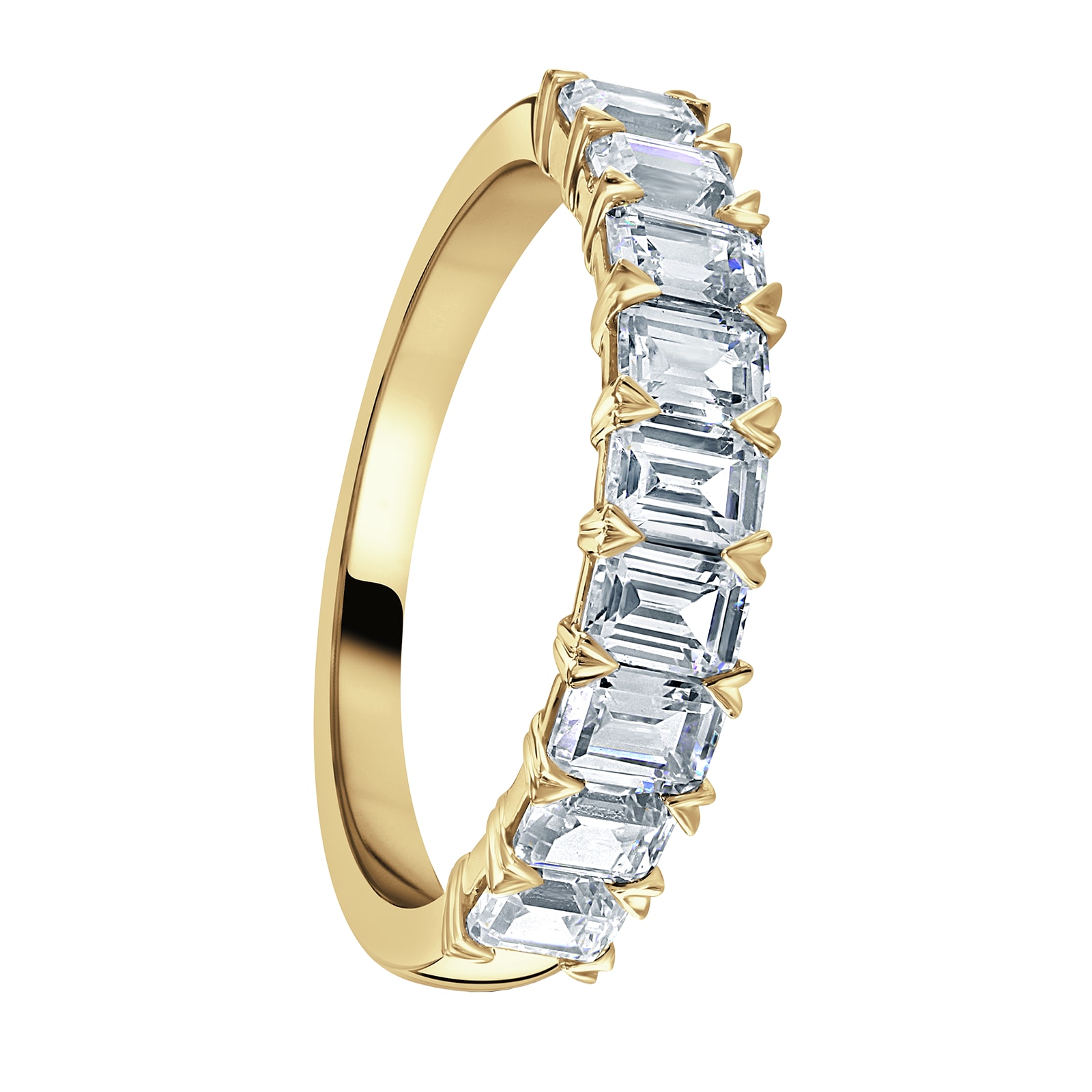 Mappin & Webb 18ct Yellow Gold 1.64ct Emerald Cut Diamond Fancy Half Eternity Ring