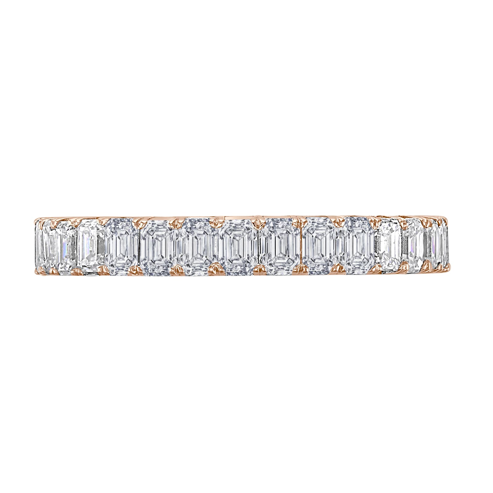 18ct Rose Gold 2.50ct Emerald Cut Diamond Claw Set Full Eternity Ring - Ring Size R