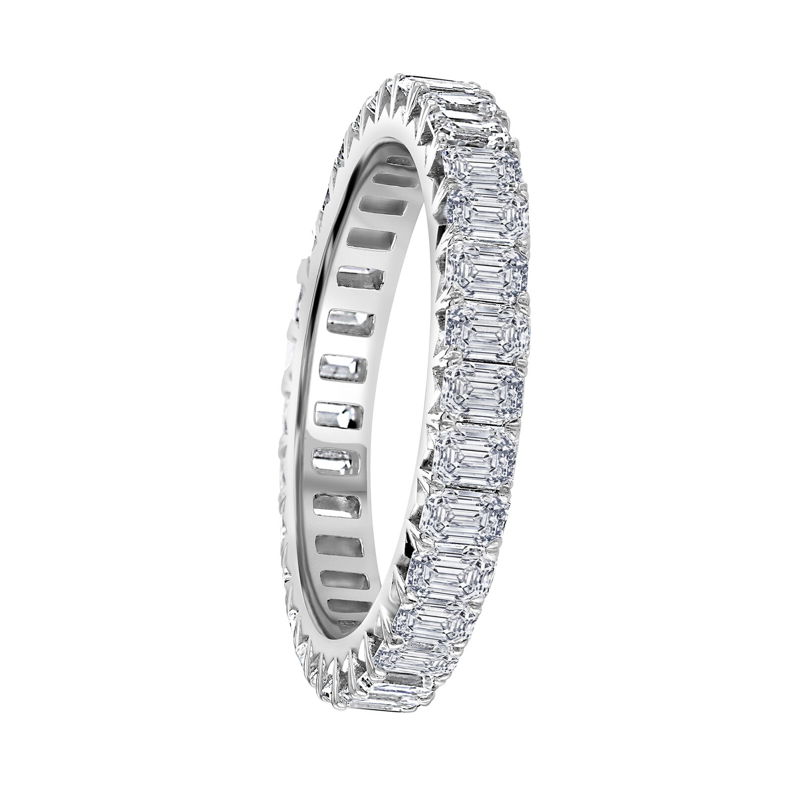 Mappin & Webb 18ct White Gold 2.50ct Emerald Cut Diamond Claw Set Full Eternity Ring