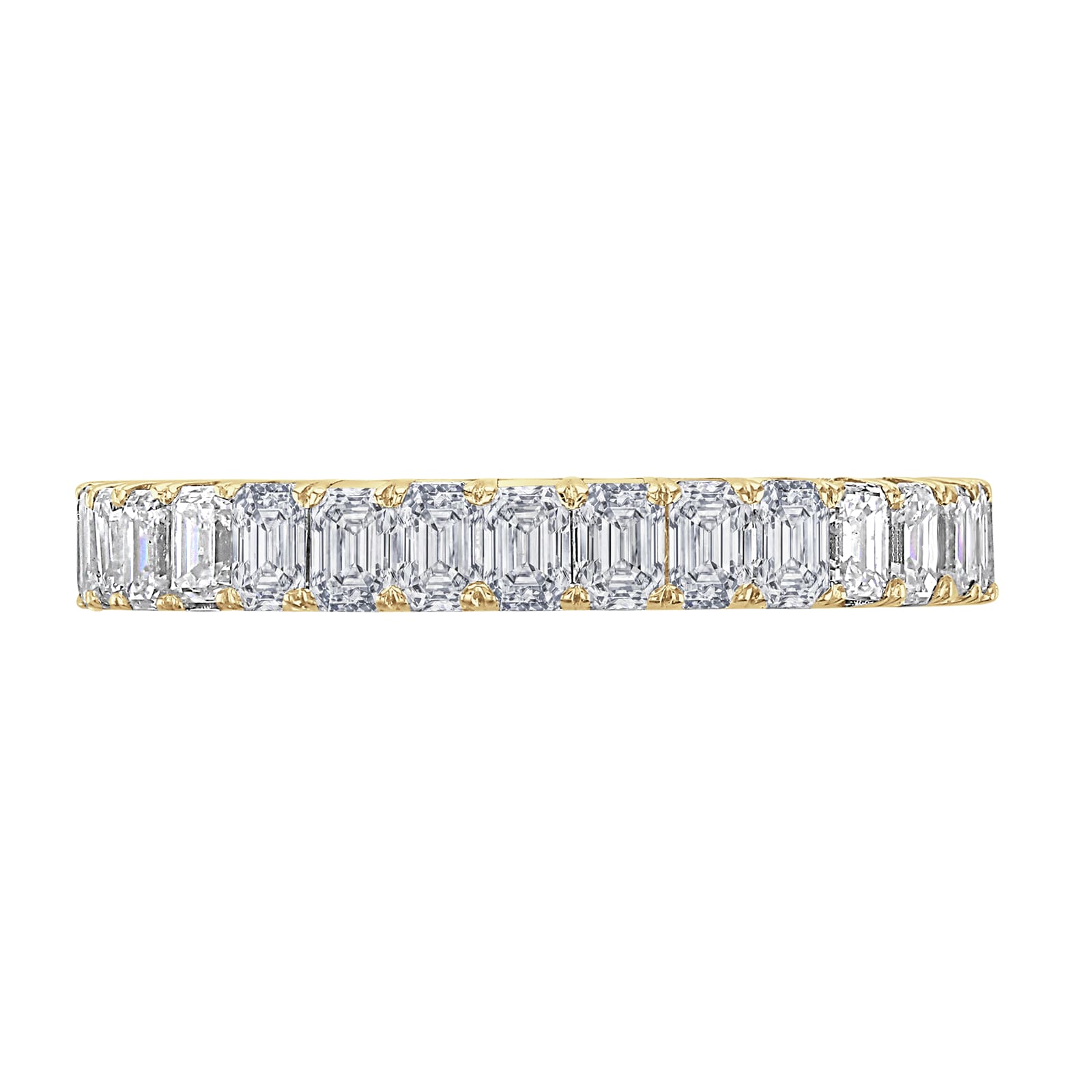 18ct Yellow Gold 2.50ct Emerald Cut Diamond Claw Set Full Eternity Ring - Ring Size T