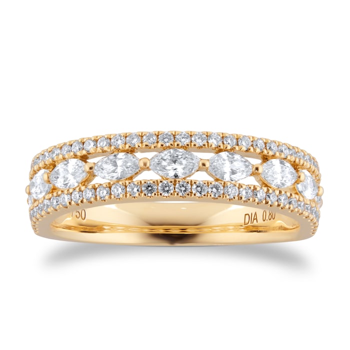 Goldsmiths 18ct Yellow Gold 0.80cttw Diamond Marquise Multi Row Eternity Ring