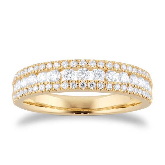 Goldsmiths 18ct Yellow Gold 0.70cttw Diamond Three Row Eternity Ring