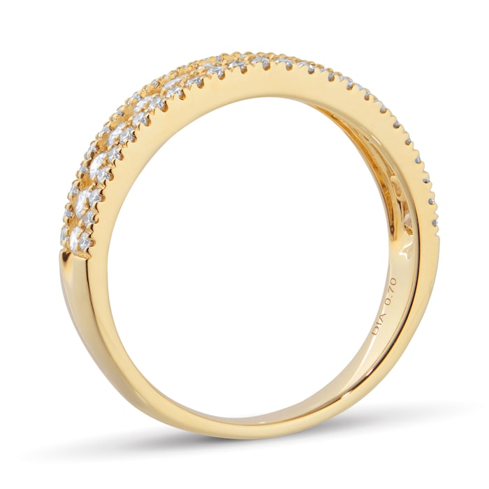 Goldsmiths 18ct Yellow Gold 0.70cttw Diamond Three Row Eternity Ring - RingSize P