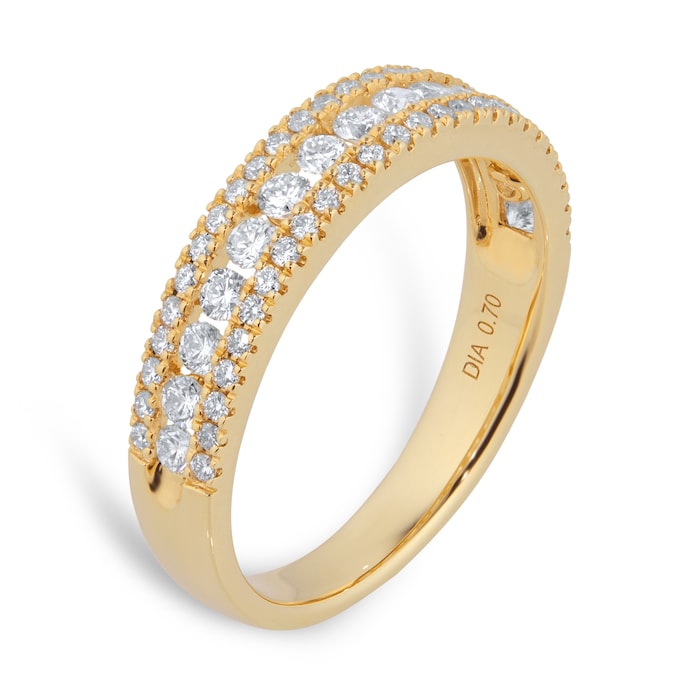 Goldsmiths 18ct Yellow Gold 0.70cttw Diamond Three Row Eternity Ring - RingSize P