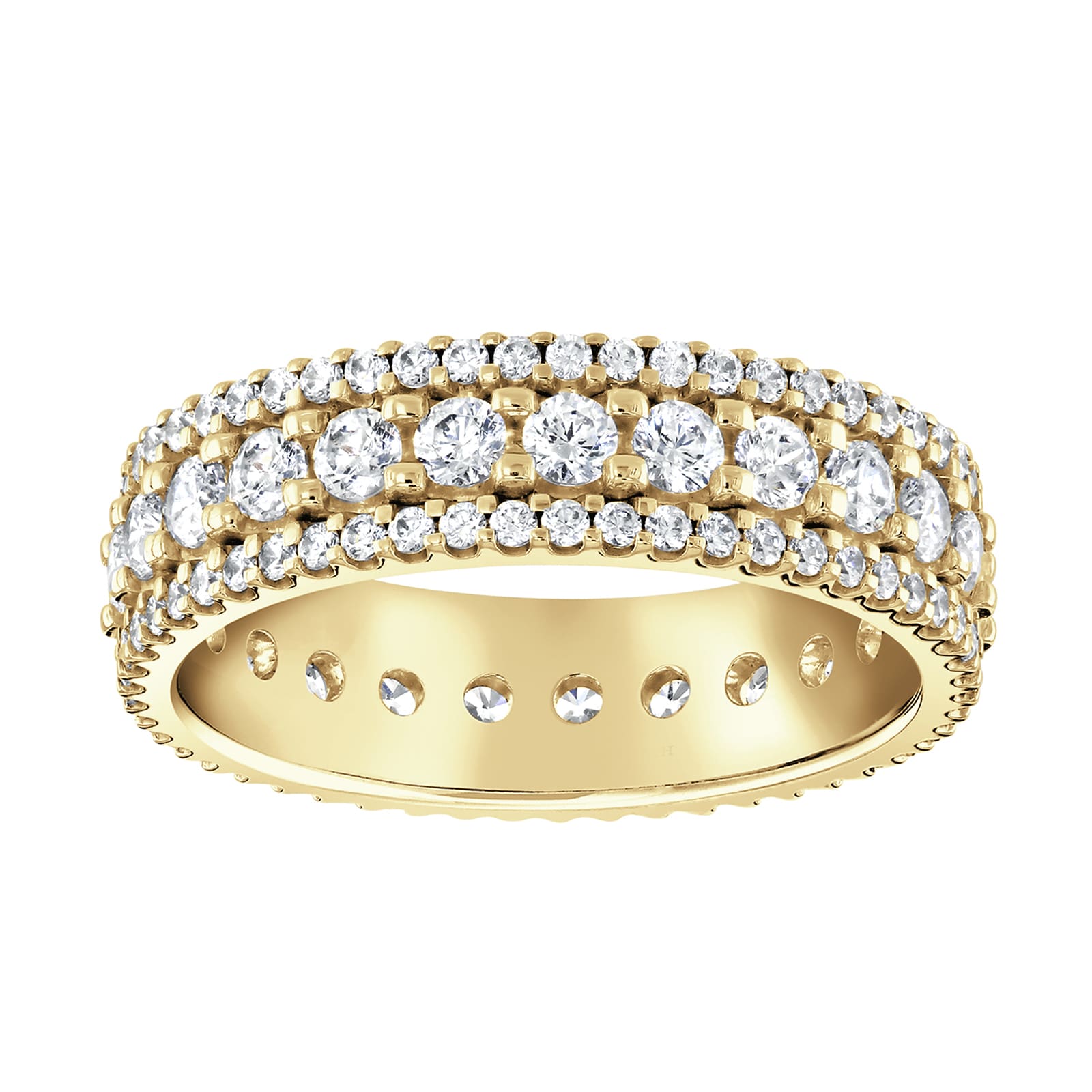 18ct Yellow Gold 1.44cttw Triple Row Claw Set Diamond Full Eternity Ring - Ring Size M