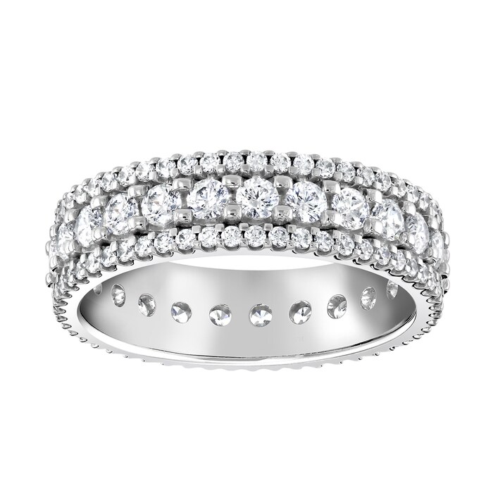 Goldsmiths 9ct White Gold 1.44cttw Triple Row Claw Set Diamond Full Eternity Ring