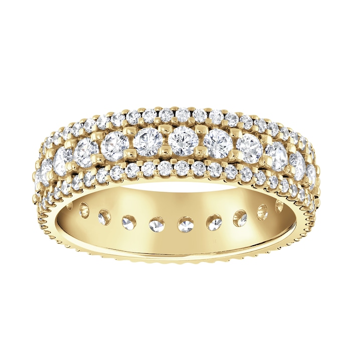 Goldsmiths 18ct Yellow Gold 1.44cttw Triple Row Claw Set Diamond Full Eternity Ring