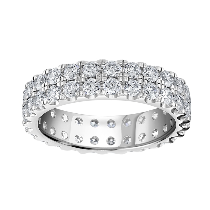 Goldsmiths 18ct White Gold 2.00cttw Double Row Claw Set Diamond Full Eternity Ring - Ring Size V