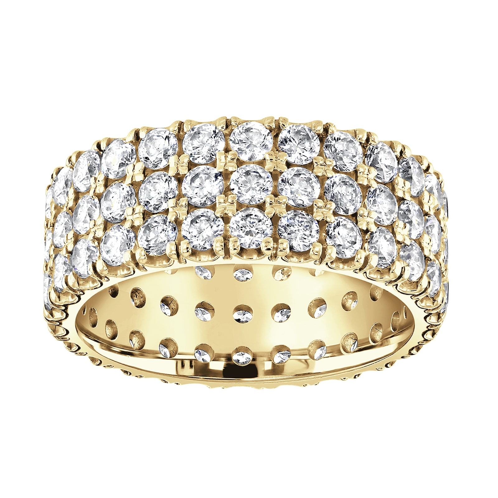 18ct Yellow Gold 3.00cttw Triple Row Claw Set Diamond Full Eternity Ring - Ring Size W