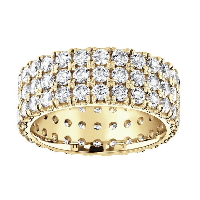 Goldsmiths 18ct Yellow Gold 3.00cttw Triple Row Claw Set Diamond Full Eternity Ring