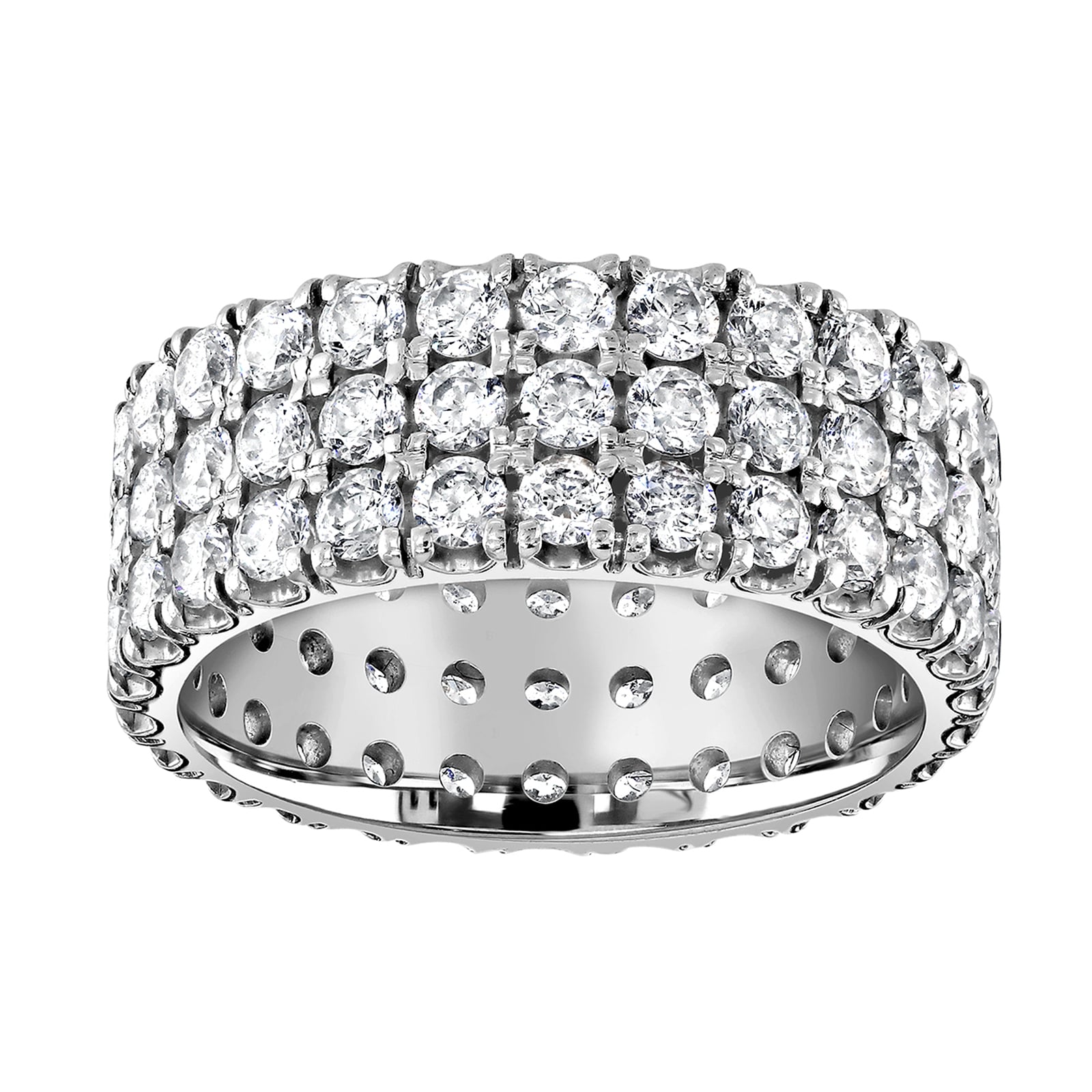 18ct White Gold 3.00cttw Triple Row Claw Set Diamond Full Eternity Ring - Ring Size P