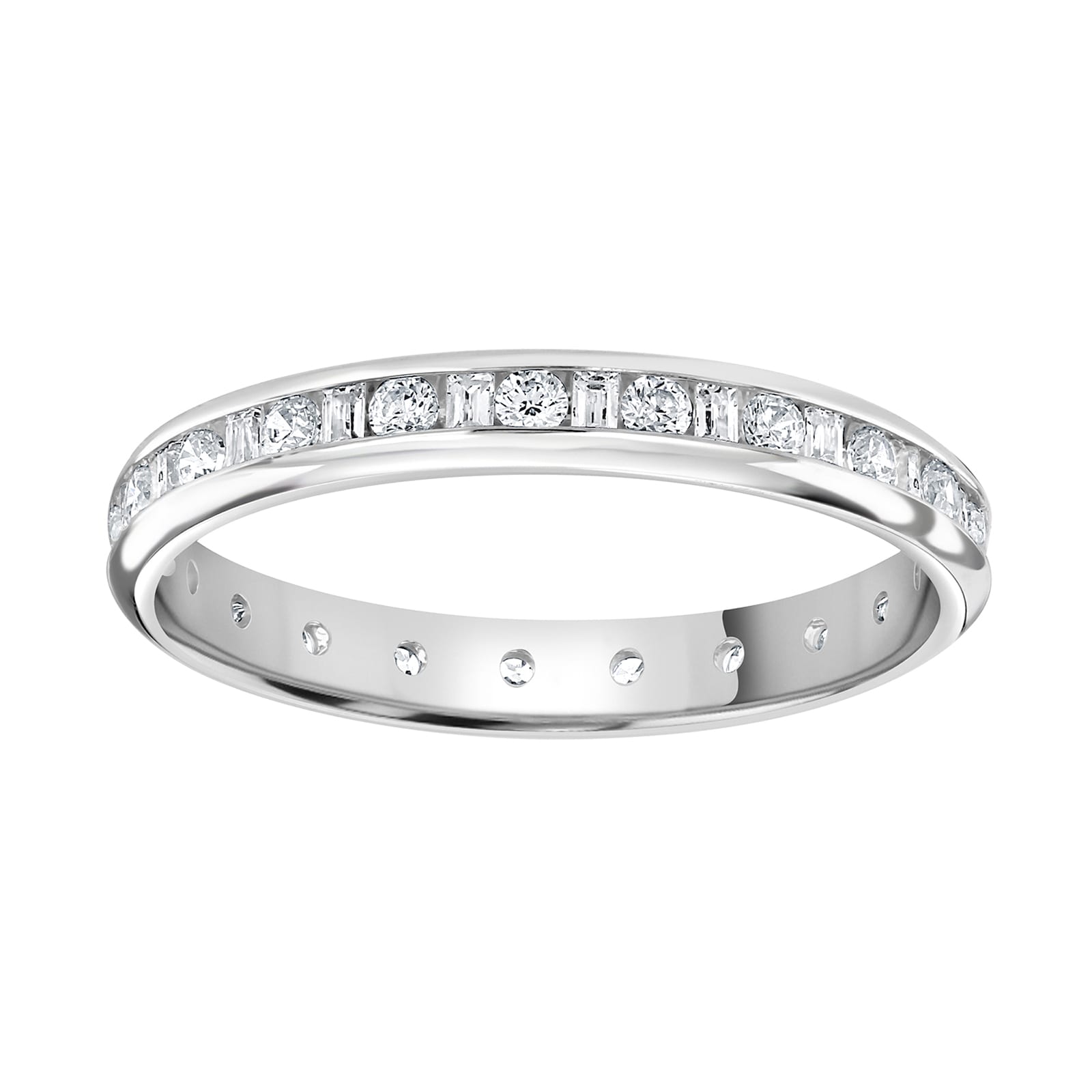 9ct White Gold 1.00cttw Channel Set Dot Dash Diamond Full Eternity Ring - Ring Size Q