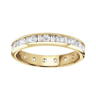 Goldsmiths 18ct Yellow Gold 1.50cttw Channel Set Dot Dash Diamond Full Eternity Ring