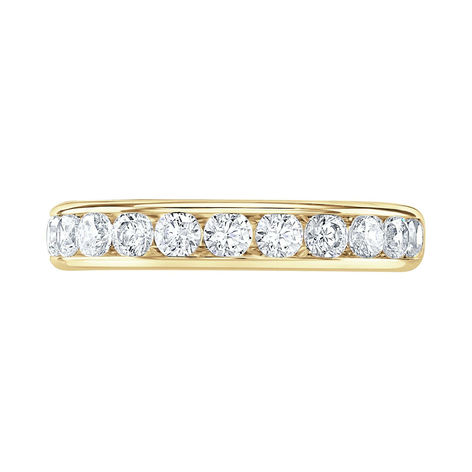 Anillo Medio Eternidad De Oro Amarillo 9k Con Rubí Cuadrado Y Diamantes En Canal – Ivy Gems, Ideal Para Regalar