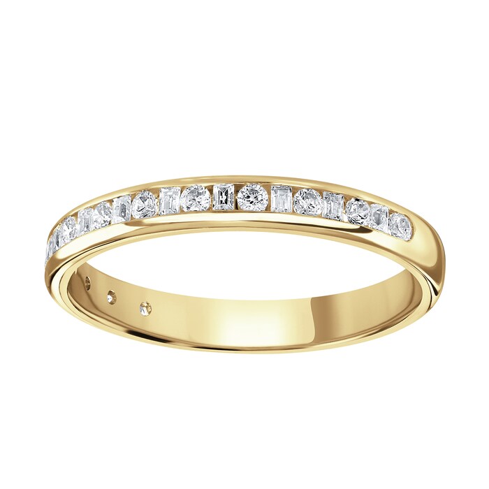 Goldsmiths 18ct Yellow Gold 0.25cttw Channel Set Dot Dash Diamond Half Eternity Ring