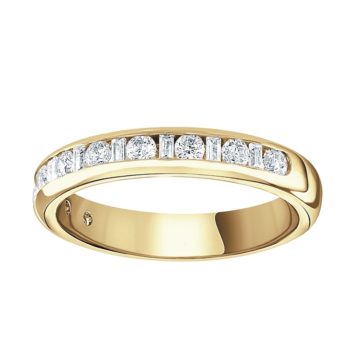 Goldsmiths 18ct Yellow Gold 0.50cttw Channel Set Dot Dash Diamond Half Eternity Ring