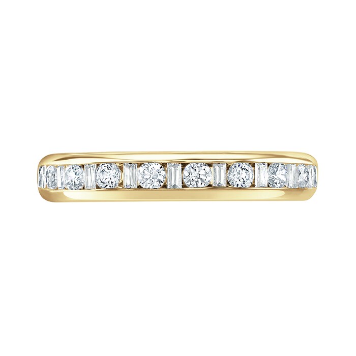 Goldsmiths 9ct Yellow Gold 0.50cttw Channel Set Dot Dash Diamond Half Eternity Ring