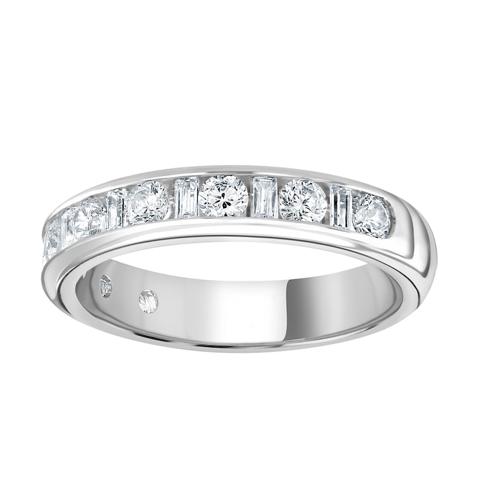 Goldsmiths 18ct White Gold 1.00cttw Channel Set Dot Dash Diamond Half Eternity Ring