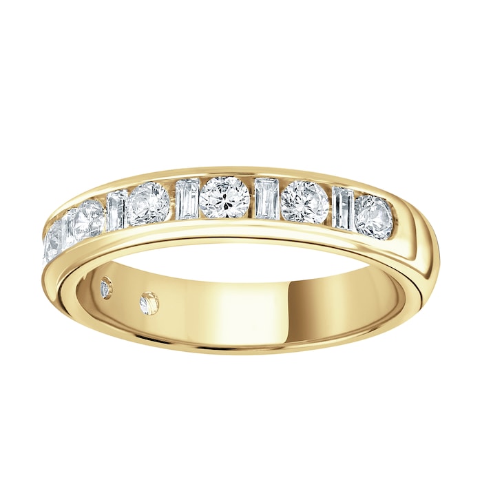 Goldsmiths 18ct Yellow Gold 1.00cttw Channel Set Dot Dash Diamond Half Eternity Ring