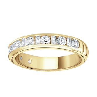 Goldsmiths 9ct Yellow Gold 1.00cttw Channel Set Dot Dash Diamond Half Eternity Ring Goldsmiths 9ct Yellow Gold 1.00cttw Channel Set Dot Dash Diamond Half Eternity Ring