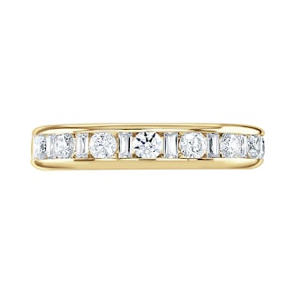 Goldsmiths 9ct Yellow Gold 1.00cttw Channel Set Dot Dash Diamond Half Eternity Ring Goldsmiths 9ct Yellow Gold 1.00cttw Channel Set Dot Dash Diamond Half Eternity Ring
