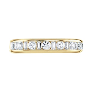 Goldsmiths 18ct Yellow Gold 1.00cttw Channel Set Dot Dash Diamond Half Eternity Ring