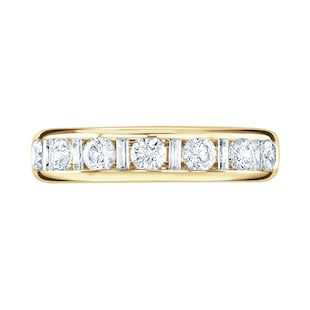 Goldsmiths 9ct Yellow Gold 1.40cttw Channel Set Dot Dash Diamond Half Eternity Ring