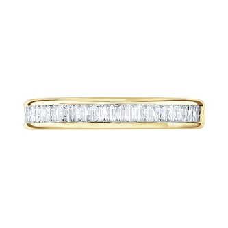 Goldsmiths 9ct Yellow Gold 0.54cttw Baguette Cut Channel Set Diamond Half Eternity Ring