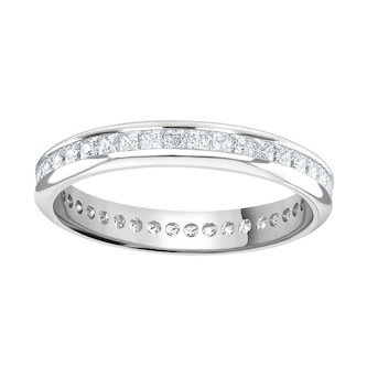 Goldsmiths 18ct White Gold 1.00cttw Princess Cut Channel Set Diamond Full Eternity Ring