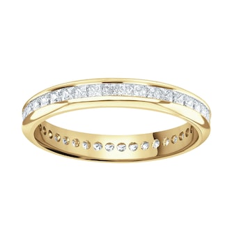 Goldsmiths 18ct Yellow Gold 1.00cttw Princess Cut Channel Set Diamond Full Eternity Ring