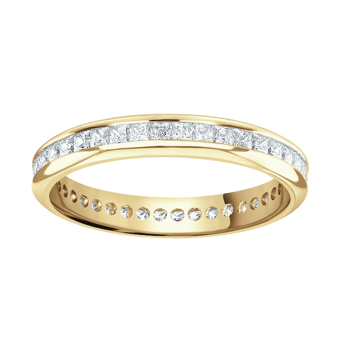 Goldsmiths 18ct Yellow Gold 1.00cttw Princess Cut Channel Set Diamond Full Eternity Ring