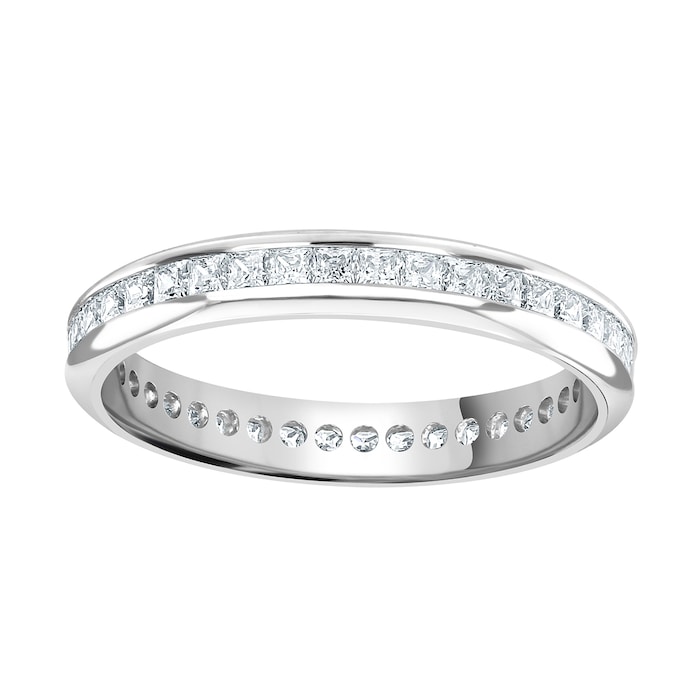 Goldsmiths 9ct White Gold 1.00cttw Princess Cut Channel Set Diamond Full Eternity Ring - Ring Size O