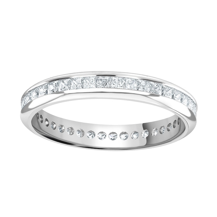 Goldsmiths 9ct White Gold 1.00cttw Princess Cut Channel Set Diamond Full Eternity Ring