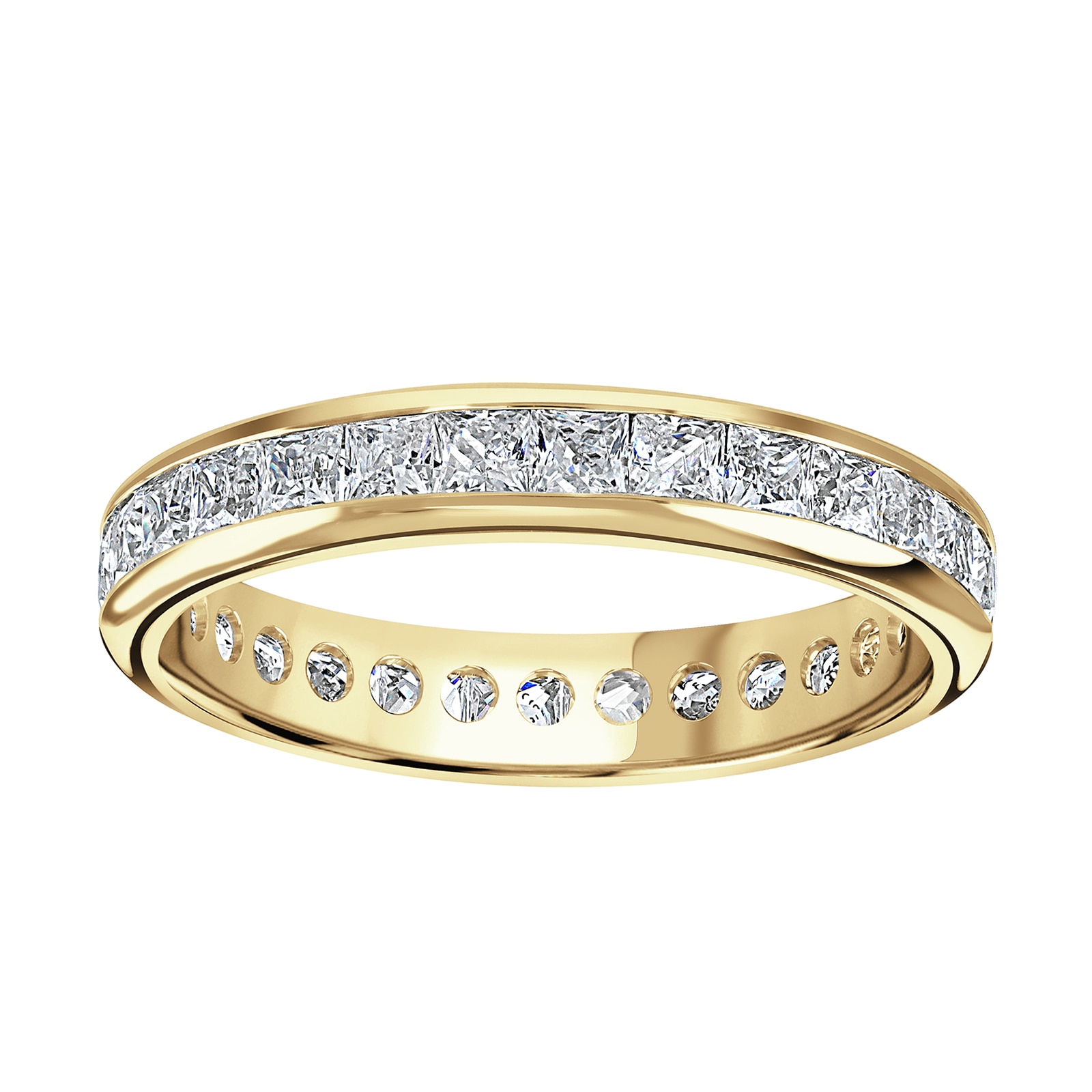 18ct Yellow Gold 2.00cttw Princess Cut Channel Set Diamond Full Eternity Ring - Ring Size I