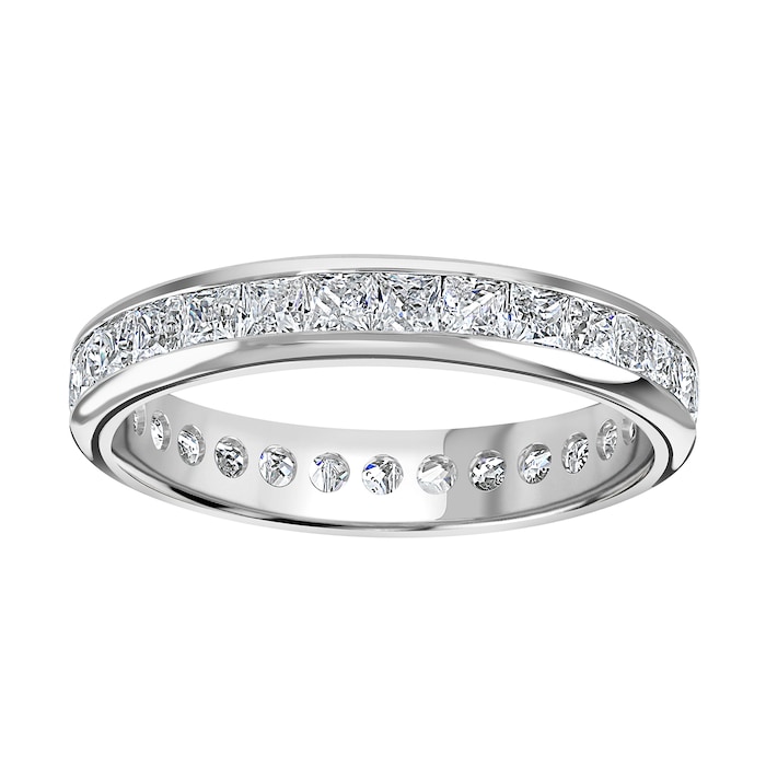 Goldsmiths 18ct White Gold 2.00cttw Princess Cut Channel Set Diamond Full Eternity Ring