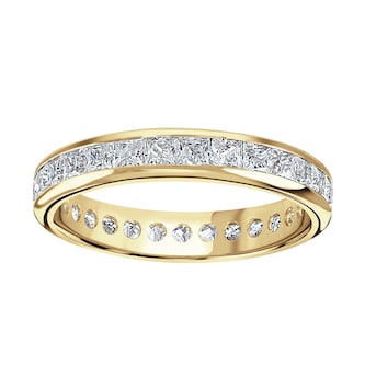 Goldsmiths 18ct Yellow Gold 2.00cttw Princess Cut Channel Set Diamond Full Eternity Ring