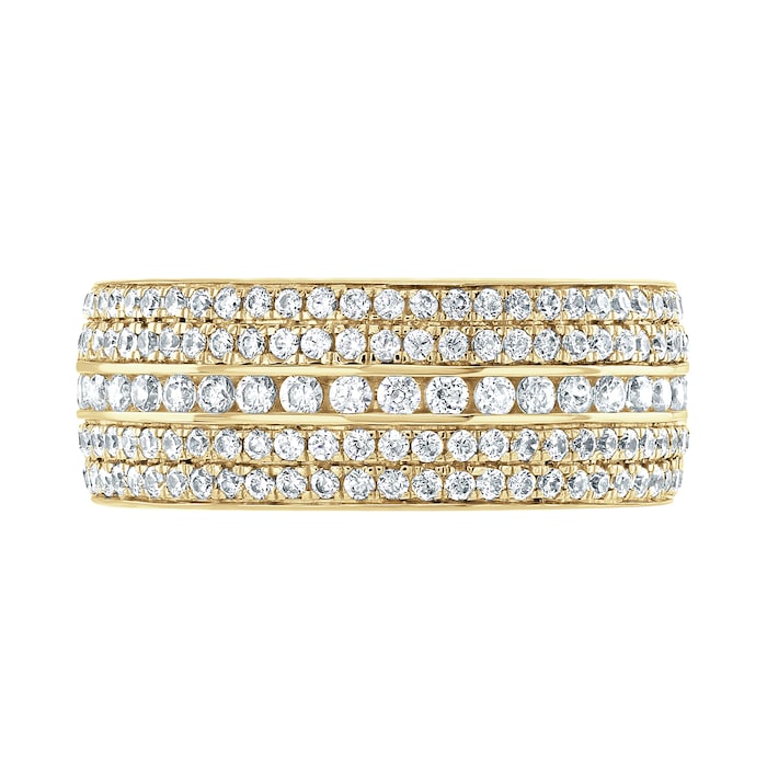 Goldsmiths 18ct Yellow Gold 1.25cttw Five Row Channel Set Diamond Full Eternity Ring - Ring Size T